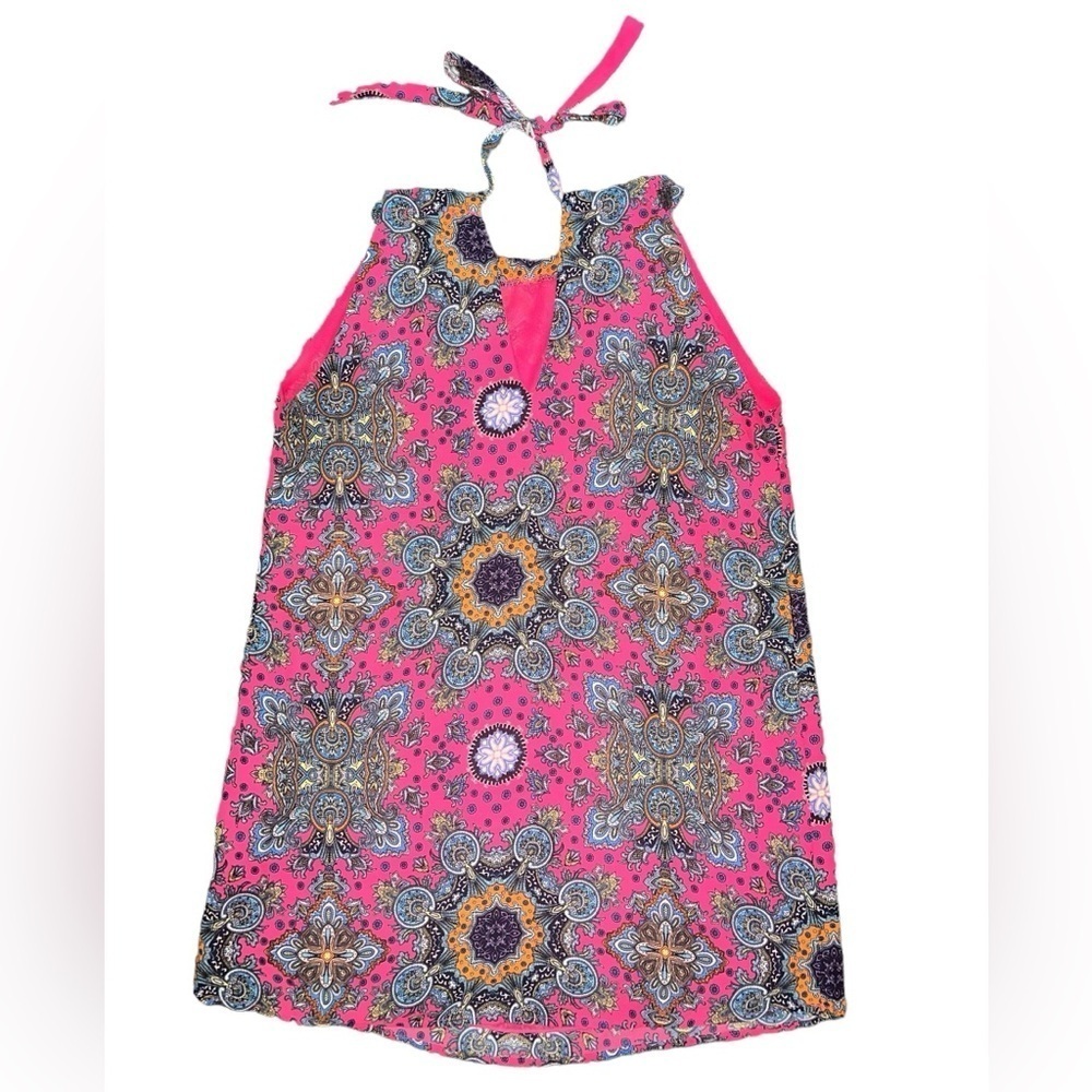 Euc Veronica M Vibrant Halter Mini Dress Hot Pink Medallion Multicolor Xs — image 2 of 7